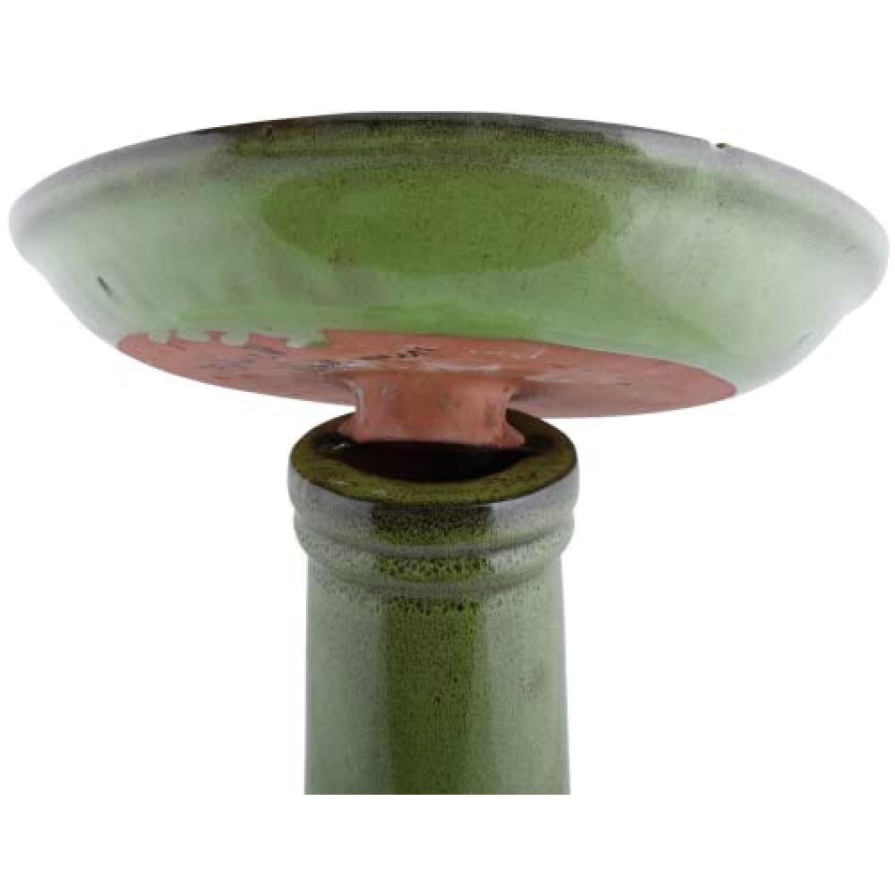 Fallen Fruits Green Ceramic Bird Bath On Pedestal Image 2