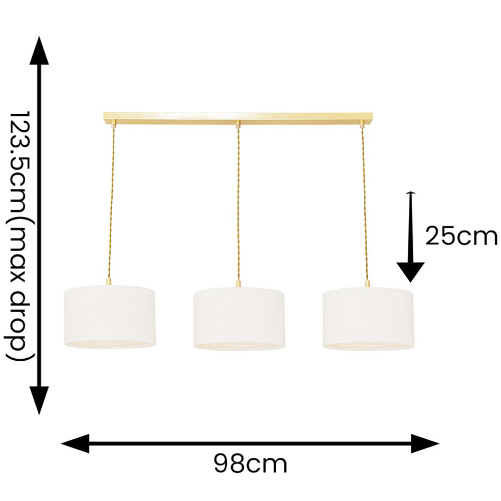 ValueLights Reni Cream Boucle Drum Shade 3 Drop Bar Gold Diner LED Ceiling Light Image 4