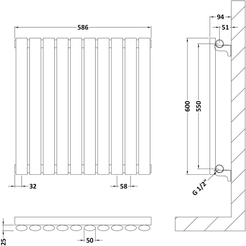 nuie Revive High Gloss White Horizontal Single Panel Radiator 600 x 586mm Image 2