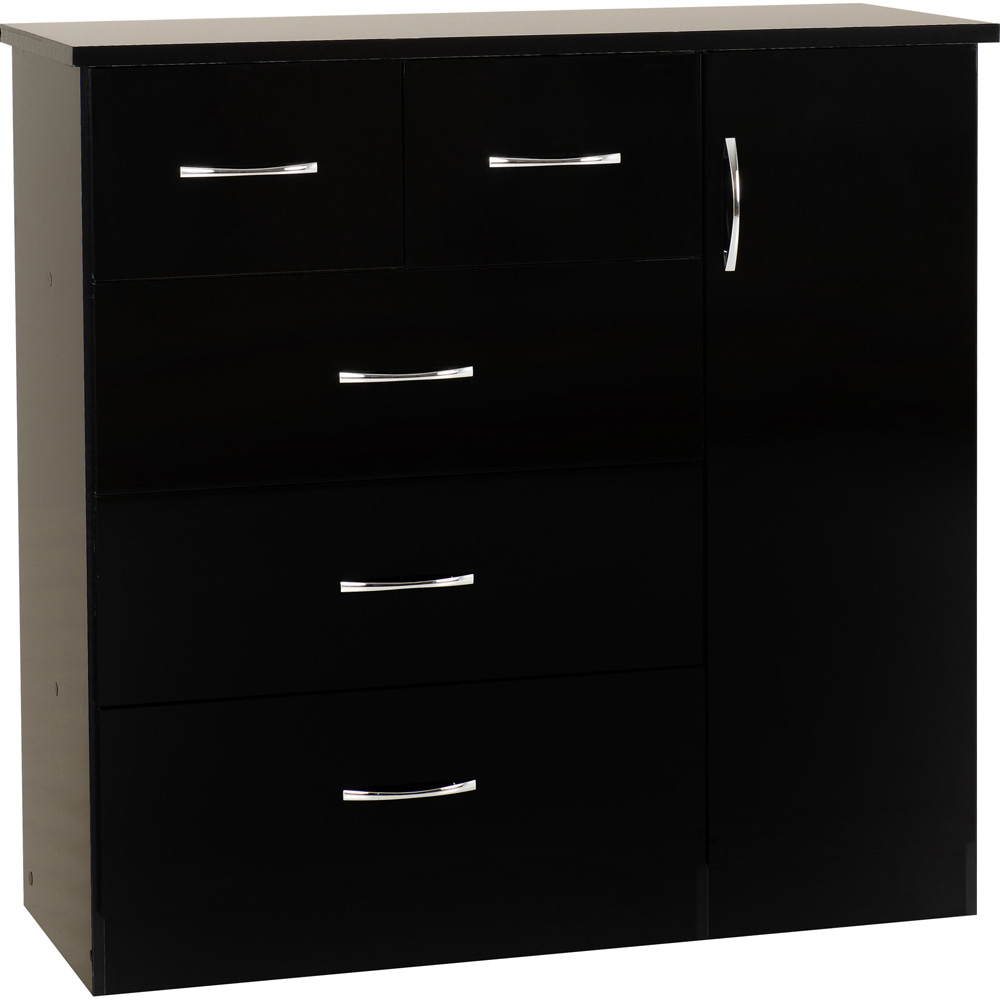 Seconique Nevada 5 Drawer Black Gloss Low Wardrobe Image 2