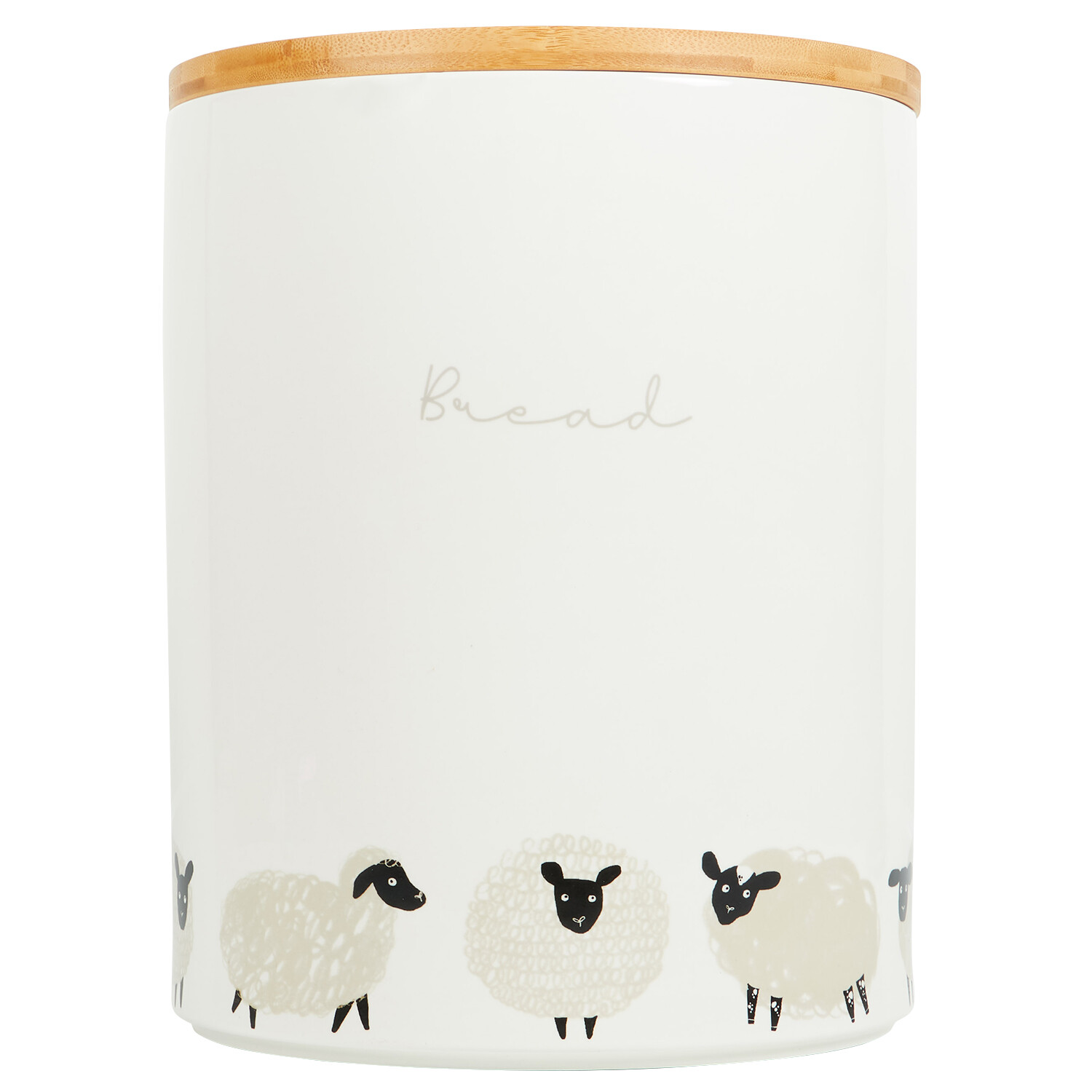 Highland Flock Bread Canister with Bamboo Lid - White Image 1