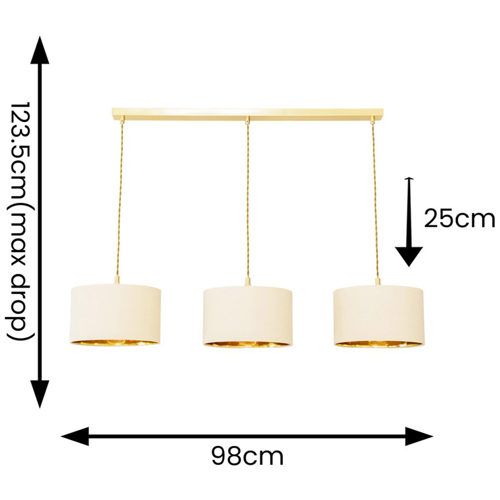 ValueLights Reni Natural and Gold Drum Shade 3 Drop Bar Gold Diner LED Ceiling Light Image 4