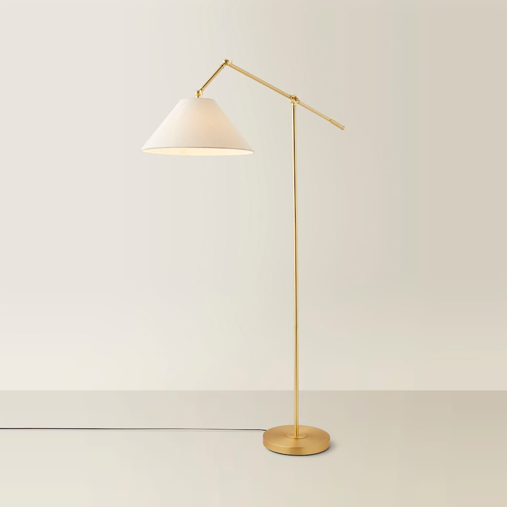 ValueLights Layla Black Adjustable Floor Lamp with Linen Shade and Bulb Image 3