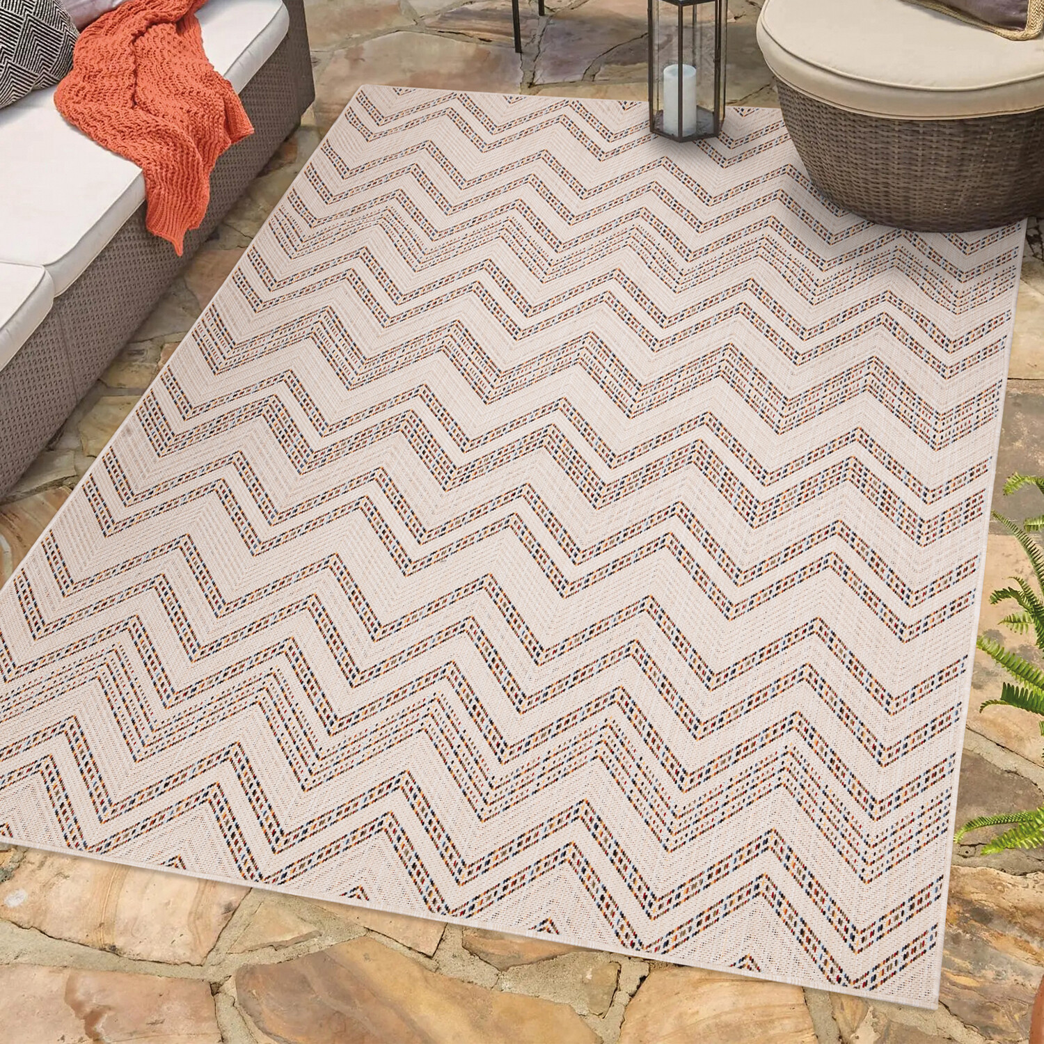 Palma Zigzag Indoor and Outdoor Rug - Neutral / 120cm Image 2