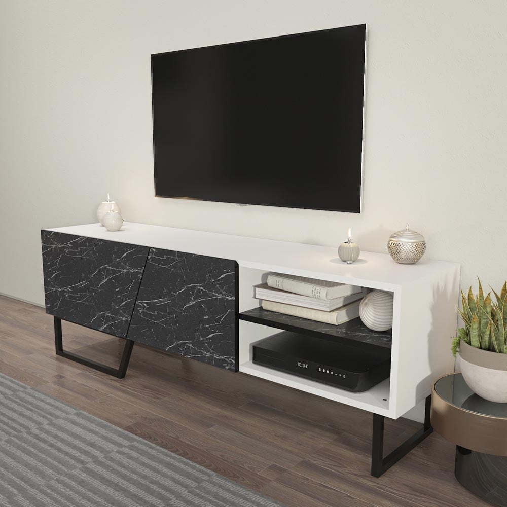 Decorotika Denasse White and Black Marble Effect TV Unit Image 3