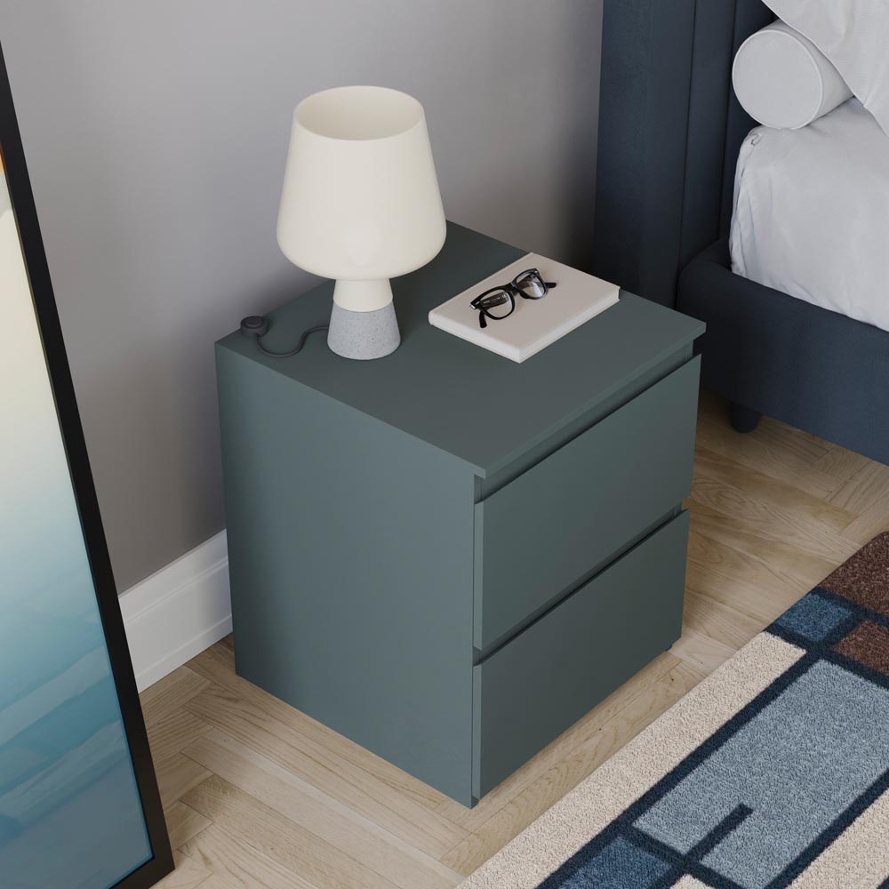 Vida Designs Denver Jasper Green 2 Drawer Large Bedside Table Image 5