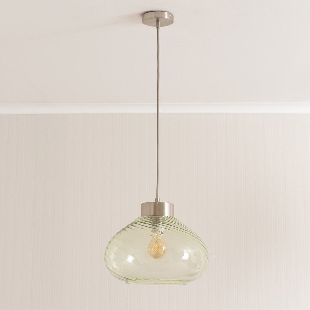 ValueLights Corinne Twill Green Glass Brushed Chrome Capped LED Ceiling Pendant Light Image 5
