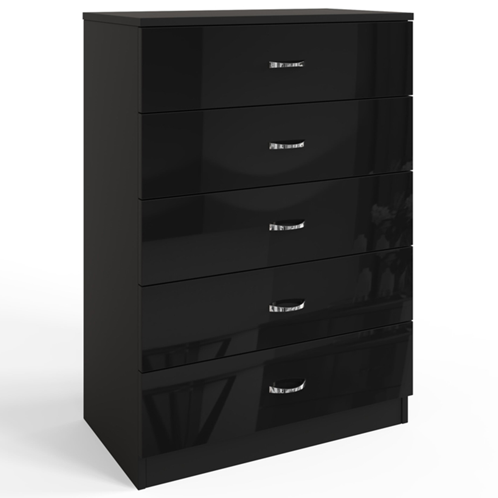 FWStyle Chilton 5 Drawer Black Gloss Chest of Drawers Image 2