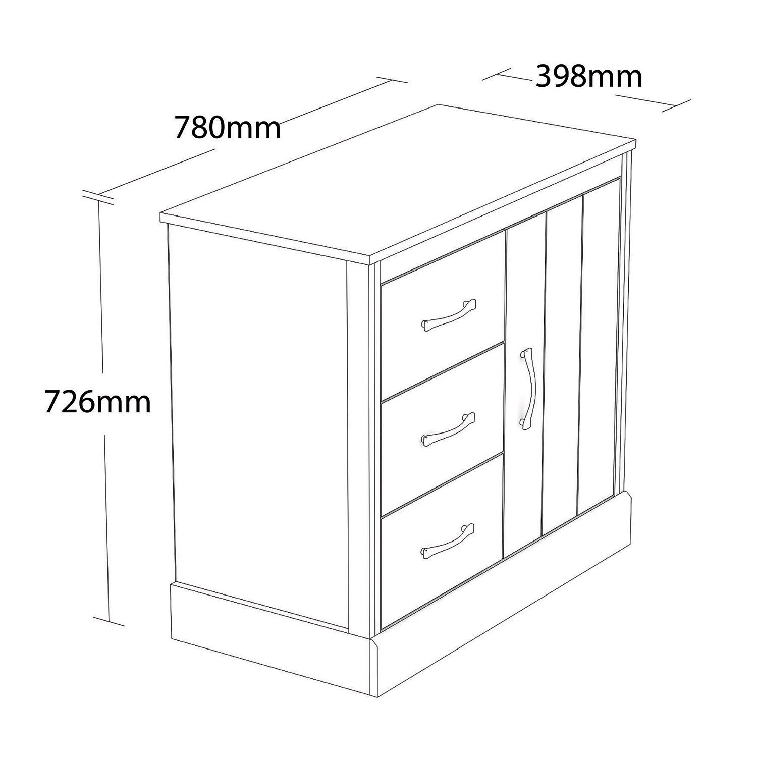 Camford Single Door 3 Drawer Compact Sideboard Image 2