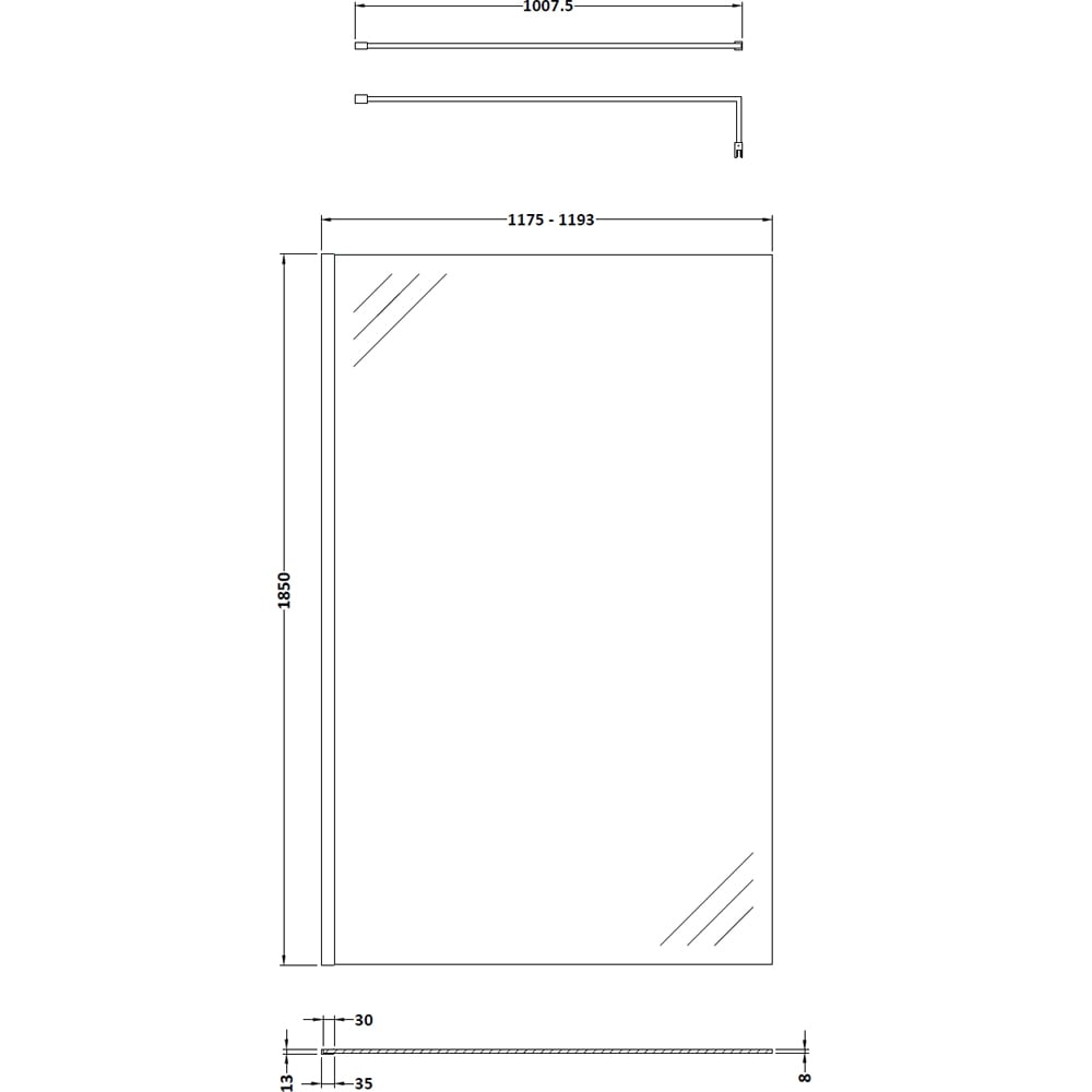 nuie Brushed Pewter Wetroom Screen 1850 x 1200mm Image 2