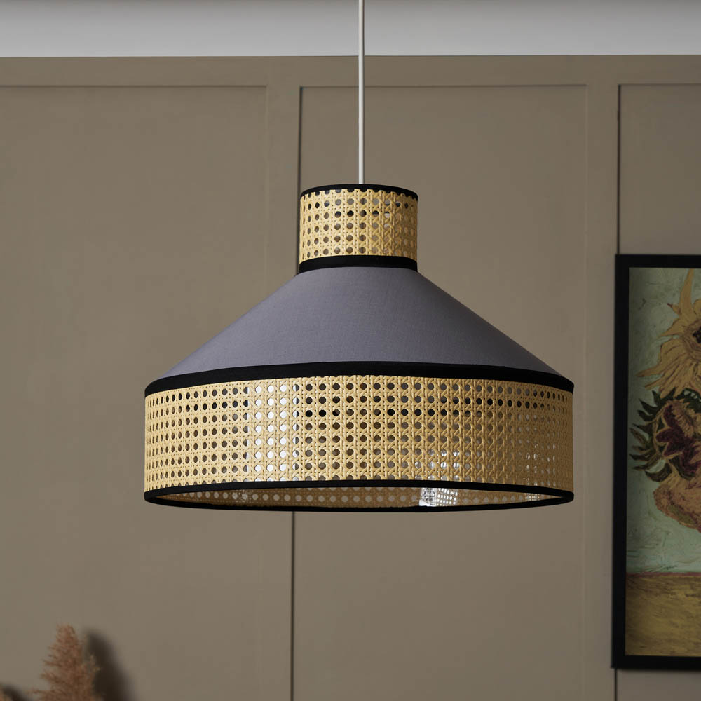 Inlight Cole Cane Easyfit Natural and Grey Pendant Light Image 2