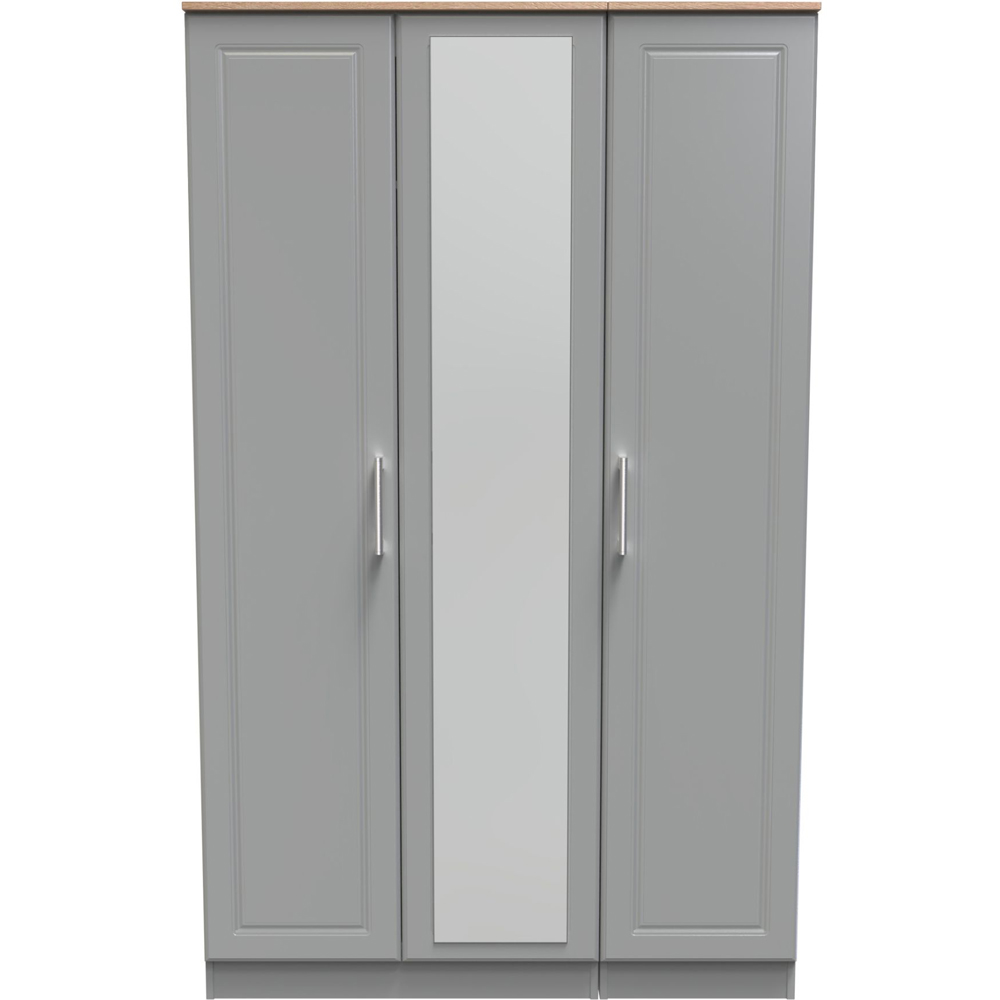 Crowndale Kent 3 Door Dusk Grey and Bardolino Oak Mirror Wardrobe Image 2