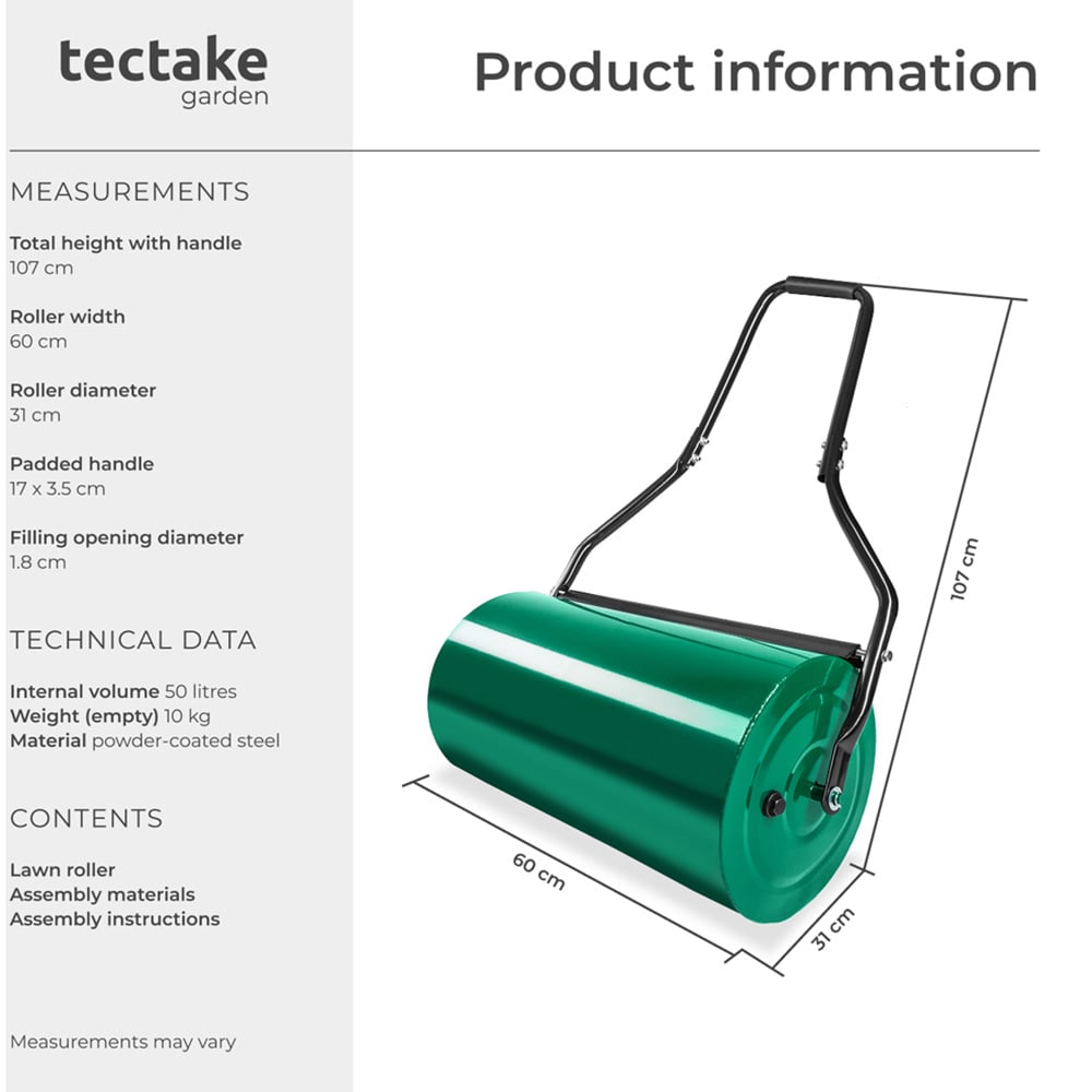 tectake Green Lawn Roller with Padded Handle 60cm Image 8