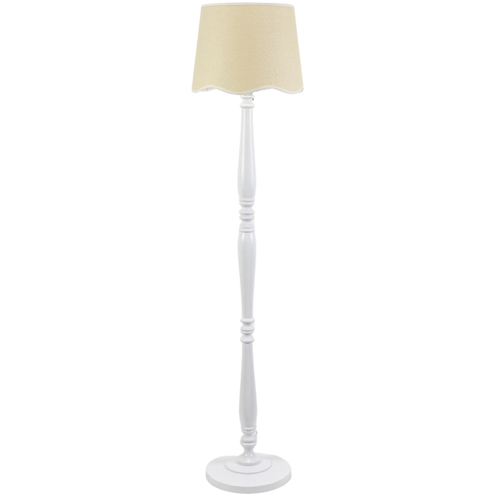 ValueLights Victoria Scallop White Edge Shade White Wood LED Floor Lamp Image 1
