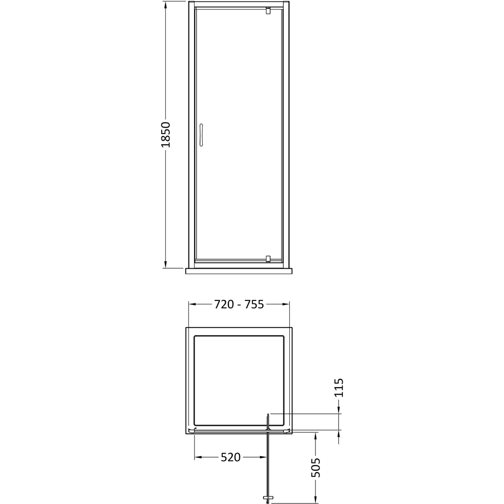 nuie Chrome Pivot Shower Door 760mm Image 2