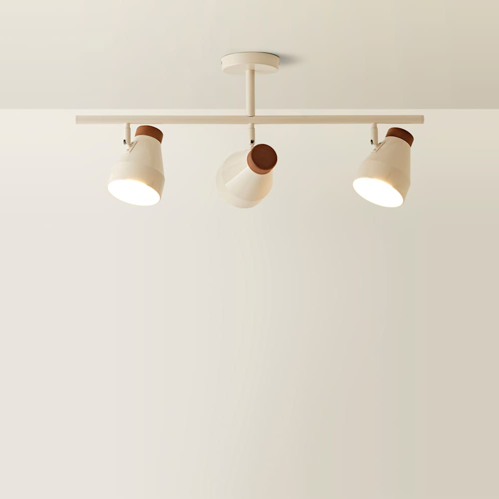 ValueLights Parker 3 Way Cream and Walnut Ceiling Light and Bulbs Image 3