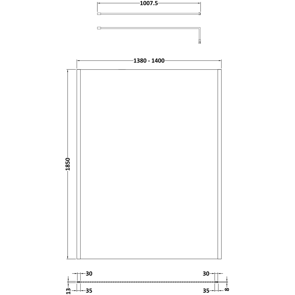 nuie Brushed Pewter Outer Frame Wetroom Screen 1850 x 1400mm Image 2