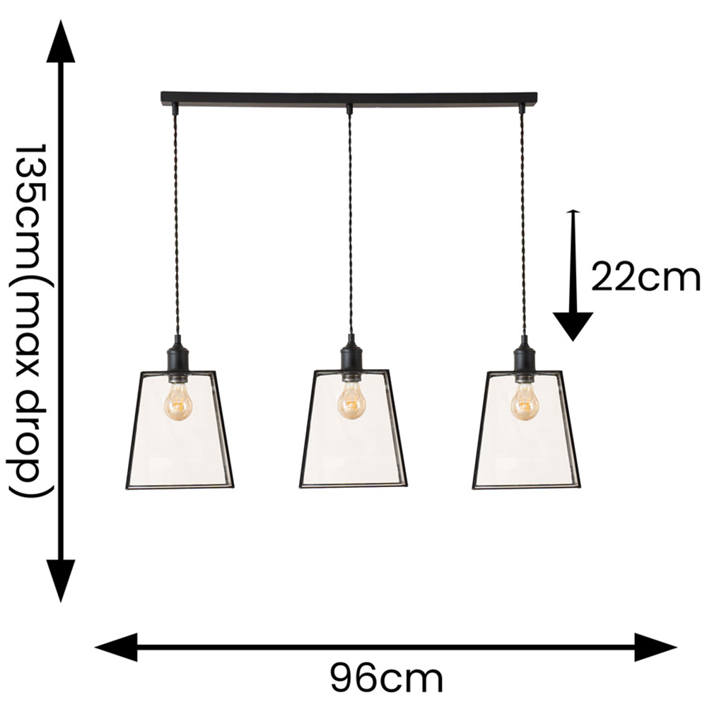 ValueLights Susie Glass Lantern 3 Drop Matte Black Diner LED Ceiling Pendant Light Image 5