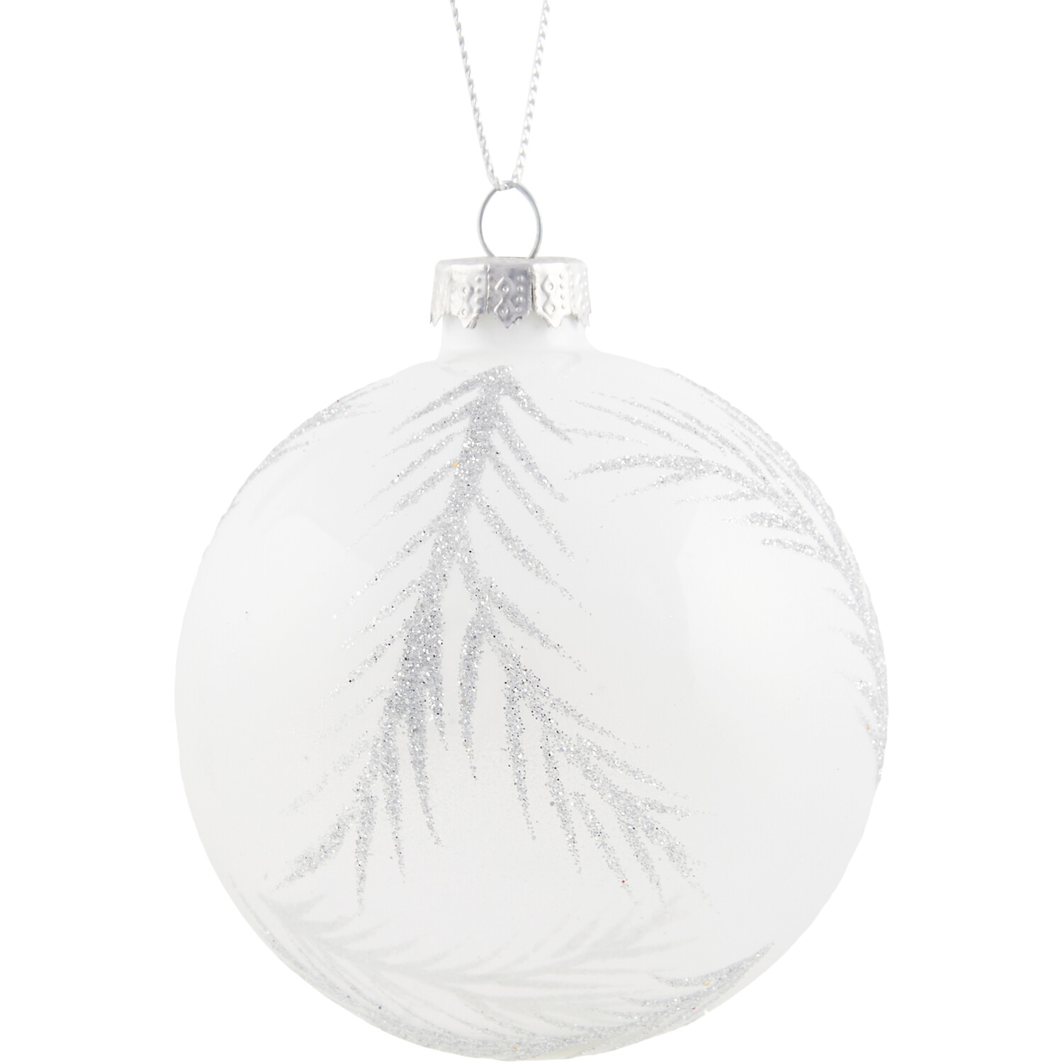 White and Silver Patterned Bauble Image 2