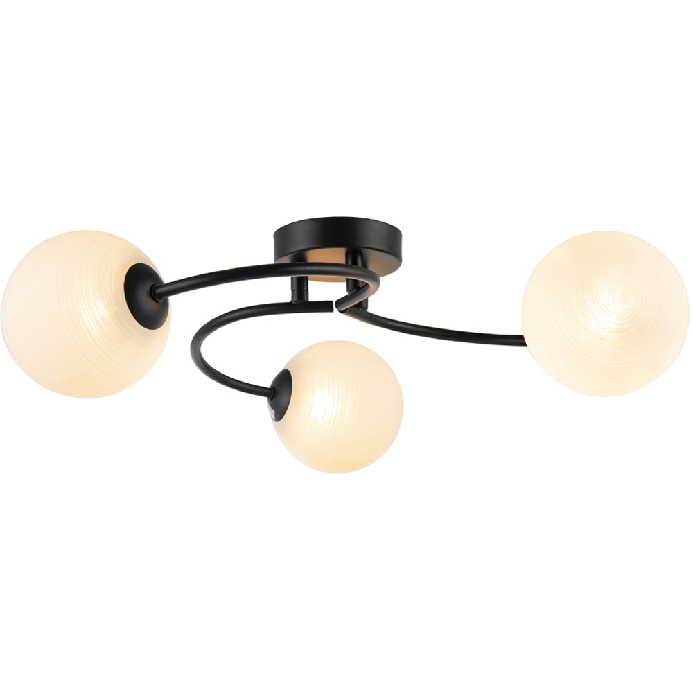 Happy Homewares 3 Arm Matte Black Ceiling Light with Opal Swirl Glass Spherical Shades Image 3