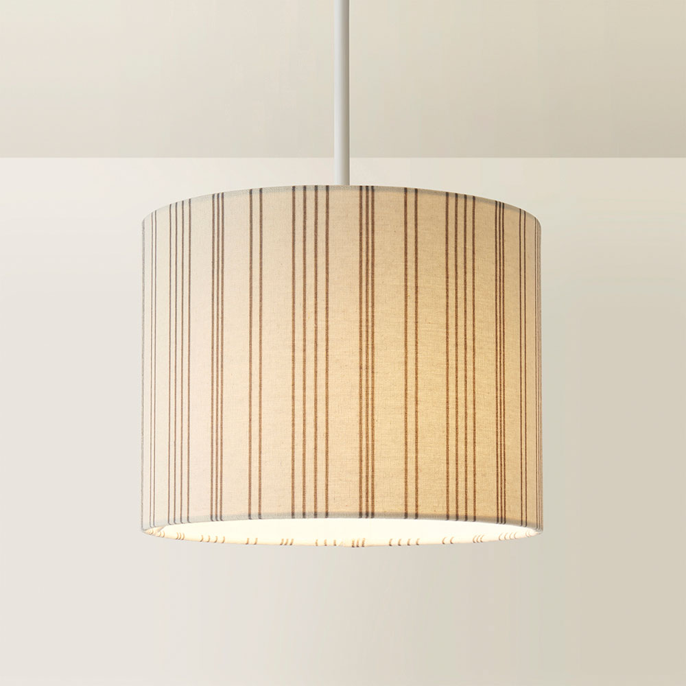 ValueLights Hallie Natural Linen Stripe Detail Small Drum Ceiling Pendant Lamp Shade Image 5
