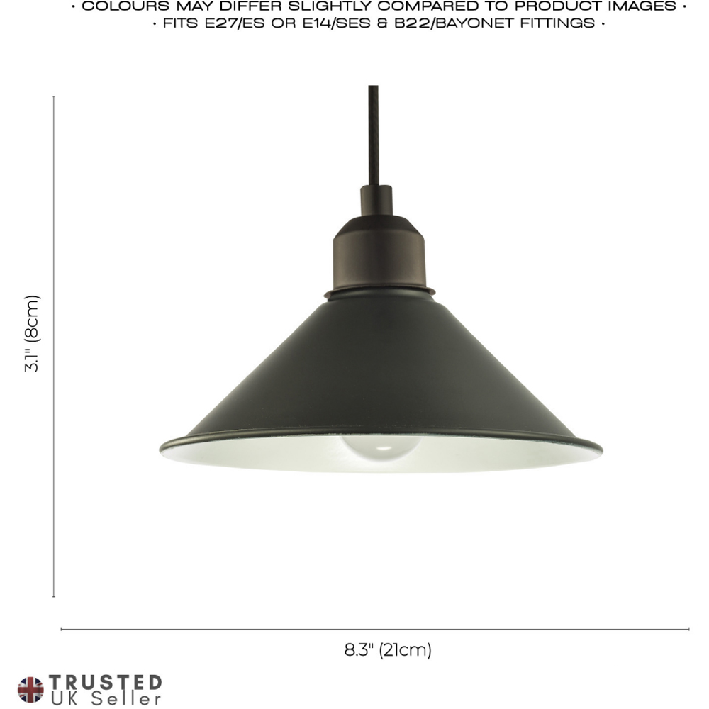 Happy Homewares Cone Shaped Industrial Metal Mat Black Pendant Shade Image 7