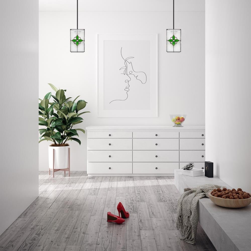 Happy Homewares Traditional Tiffany Style Clear Glass Pendant Shade with Green Panels Image 2