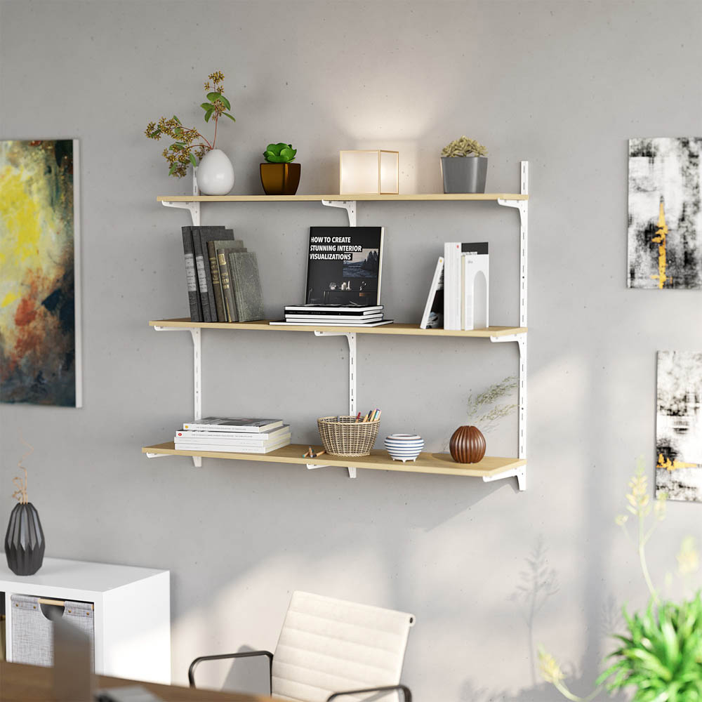 Homebase 60cm Light Oak Effect Melamine Floating Shelf 2 Pack Image 2