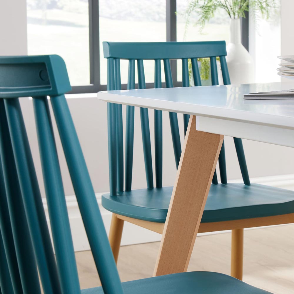 Home Source 4 Seater Geometric Pattern Dining Set White and Teal Image 3