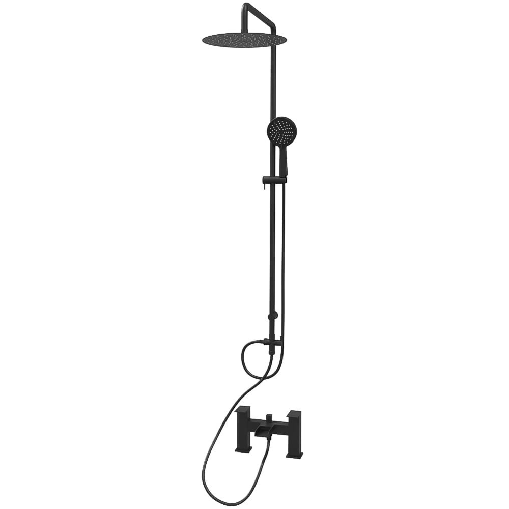 Nes Home Kenton Waterfall Matte Black Round Shower Mixer Tap and Riser Rail Kit with Handset Image 1