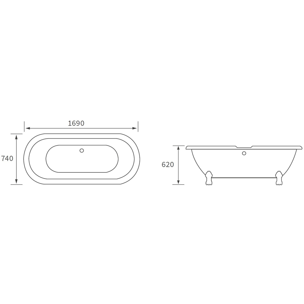 Bathstore Lagoon Black Double Round End Freestanding Bath with Chrome Claw Feet 1690 x 740mm Image 6