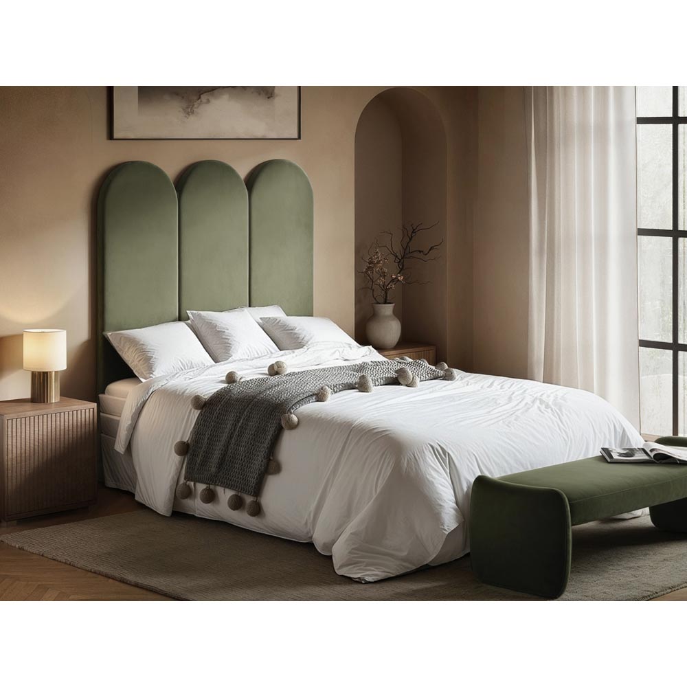 Solace+Co Cirrus Khaki Green Velvet Headboard Panel Image 4