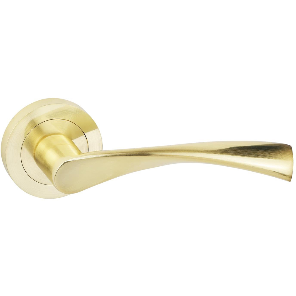 Golden Grace Satin Brass Astrid Door Handle Set with Spindle and Fixing Image 3