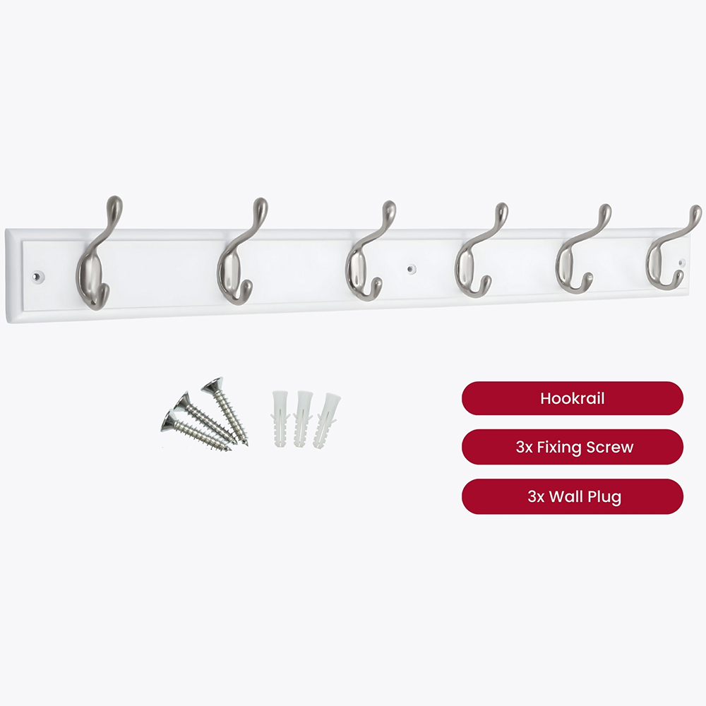 Headbourne White and Satin Nickel 6 Hook Coat Rail Image 3