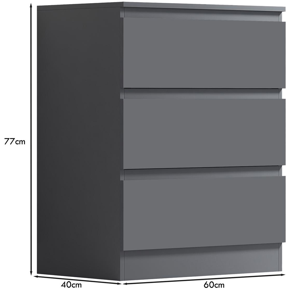 FWStyle Carlton 3 Drawer Matt Grey Chest of Drawers Image 6