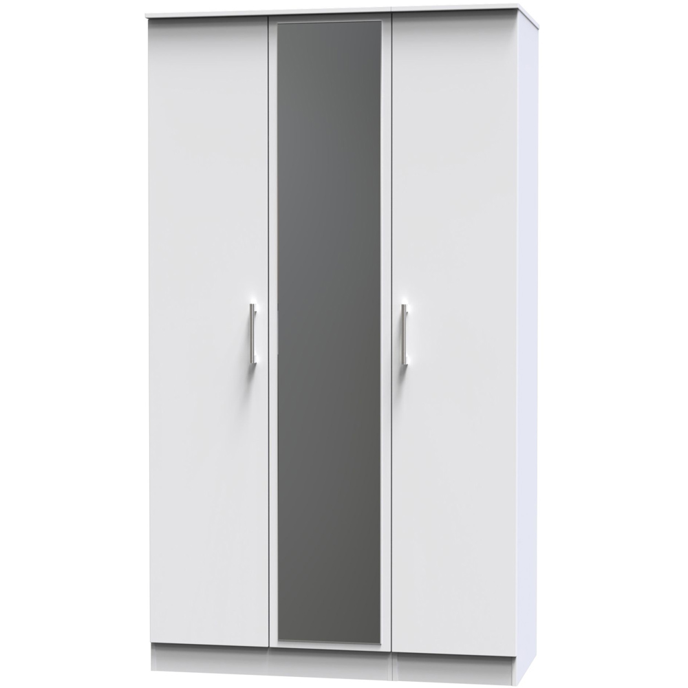 Crowndale Devon Ready Assembled 3 Door White Matt Mirrored Wardrobe Image 2