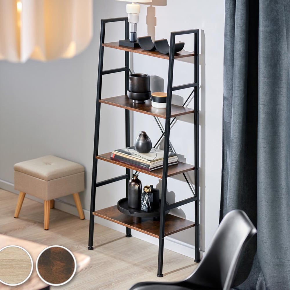 tectake Newcastle 4 Tier Dark Wood Rustic Ladder Shelf Image 8