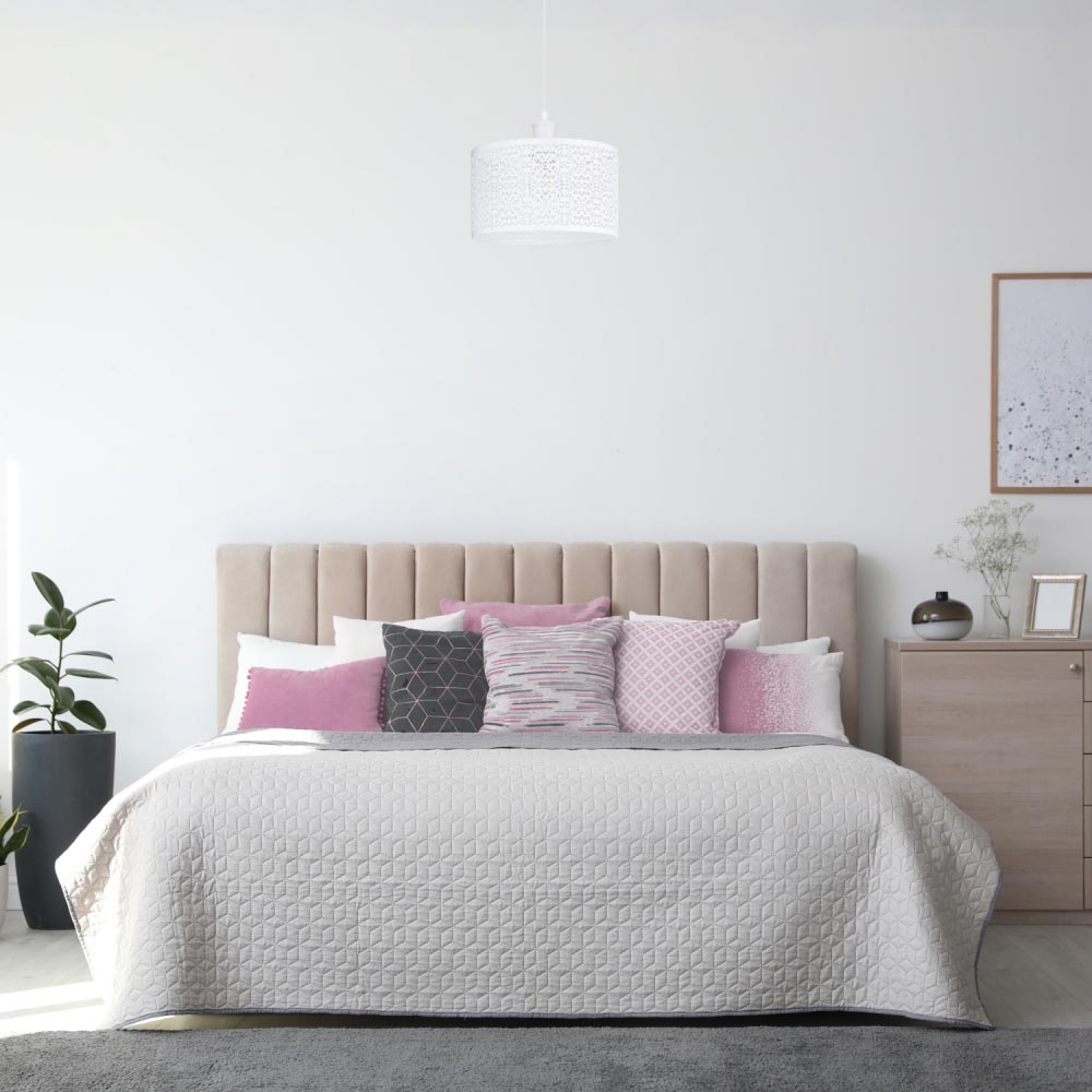 Happy Homewares Moroccan Style Ornate White Gloss Metal Pendant Shade Image 2