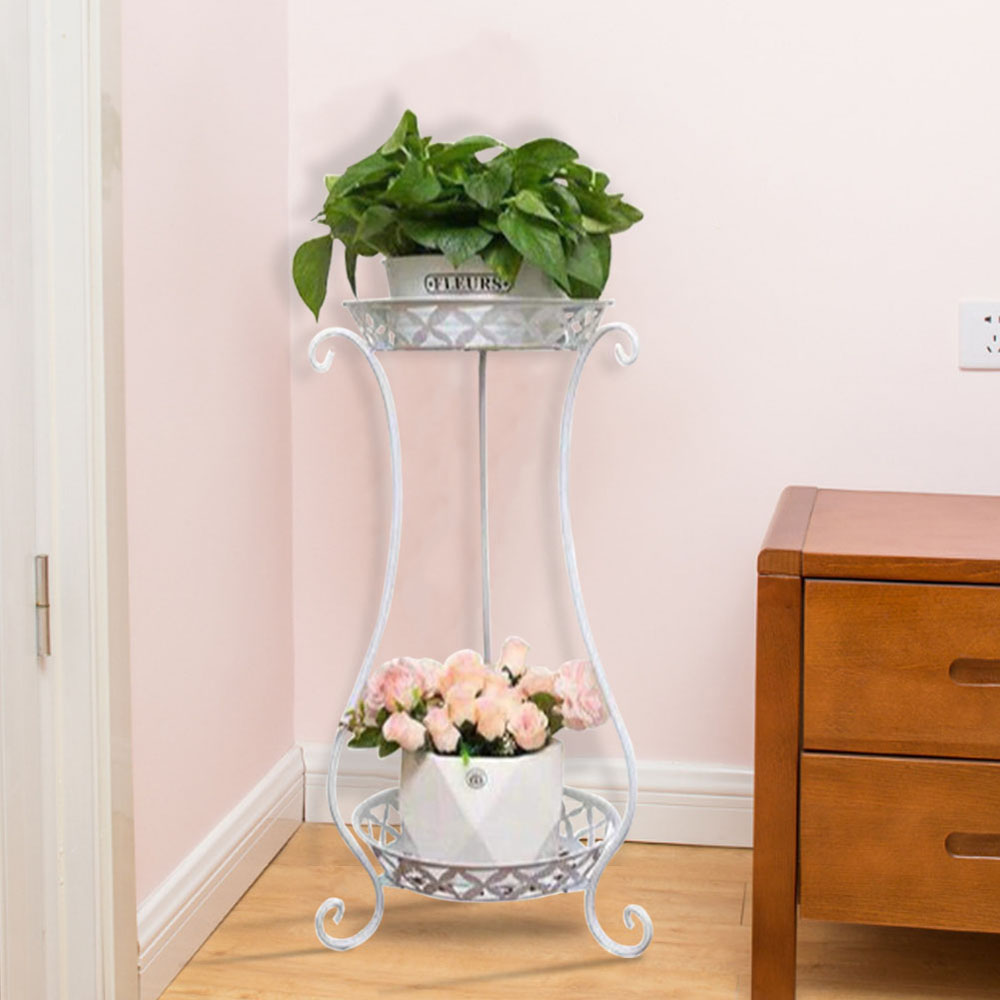 Vintage Plant Stand White 2-Shelf Image 6