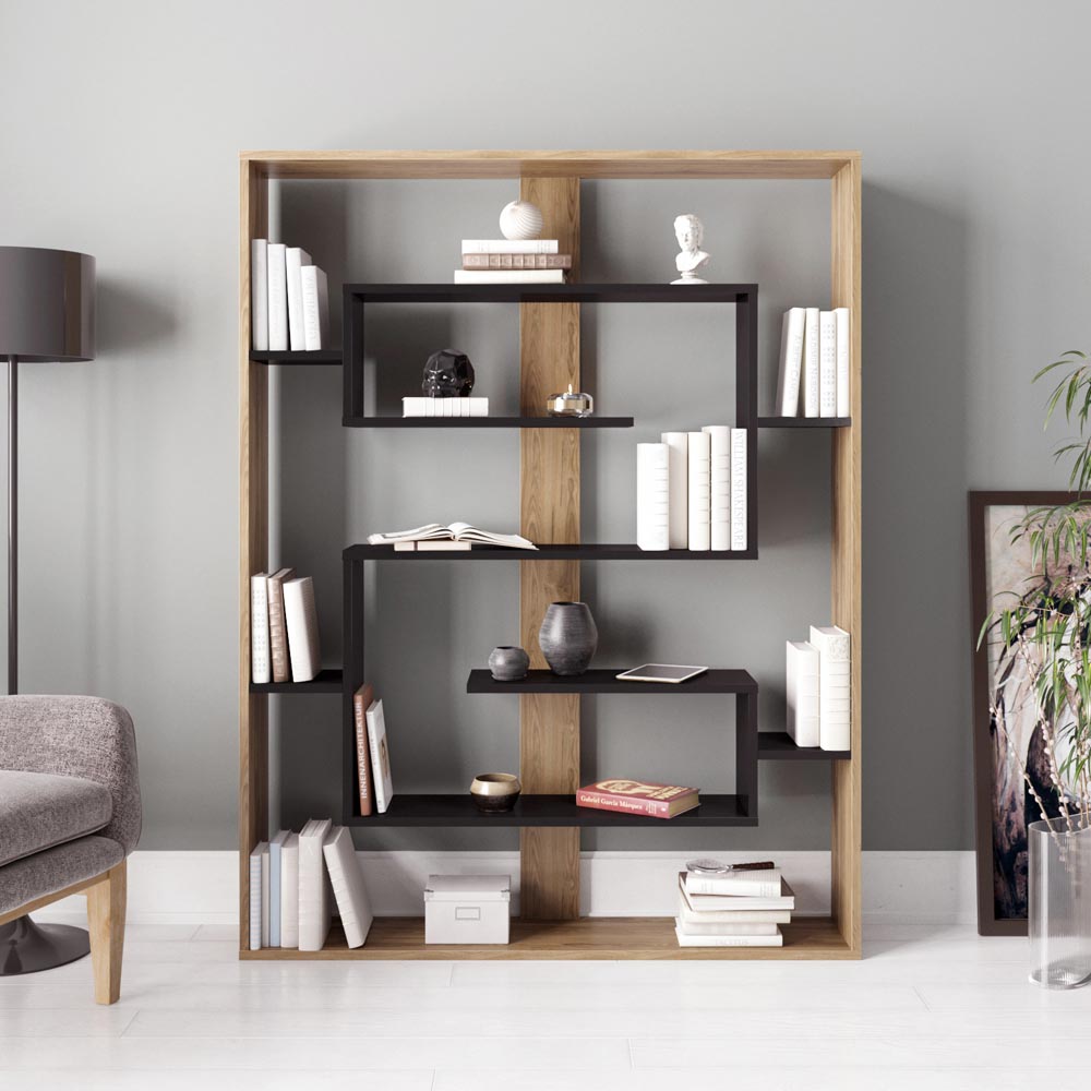 Decorotika Esteban 10 Shelf Black and Oud Geometric Bookcase Image 3