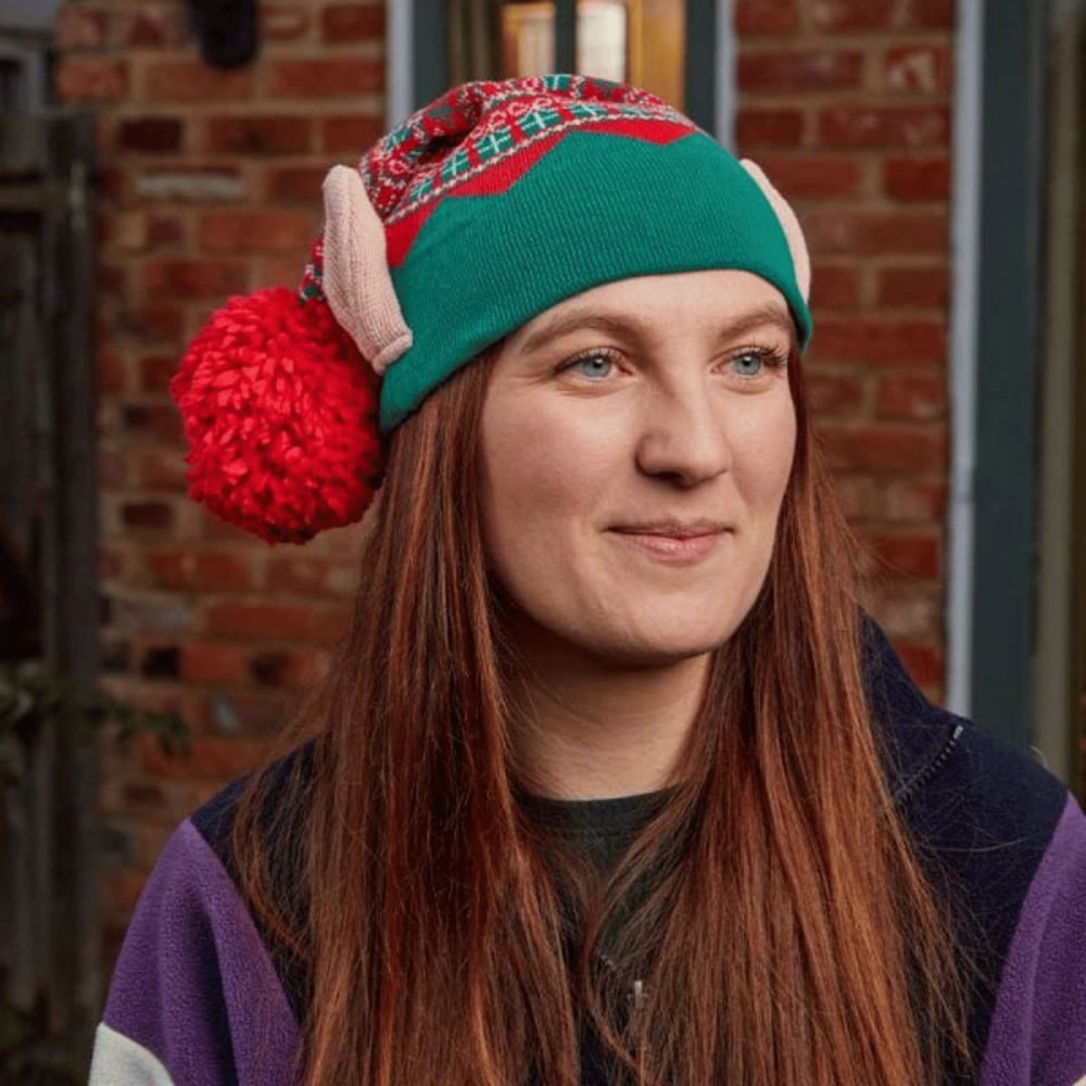 Samuel Alexander Red and Green Cotton Christmas Beanie Elf Hat Image 2