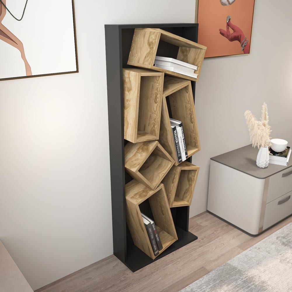 Decorotika Carmen 6 Shelf Black and Oud Bookcase Image 3