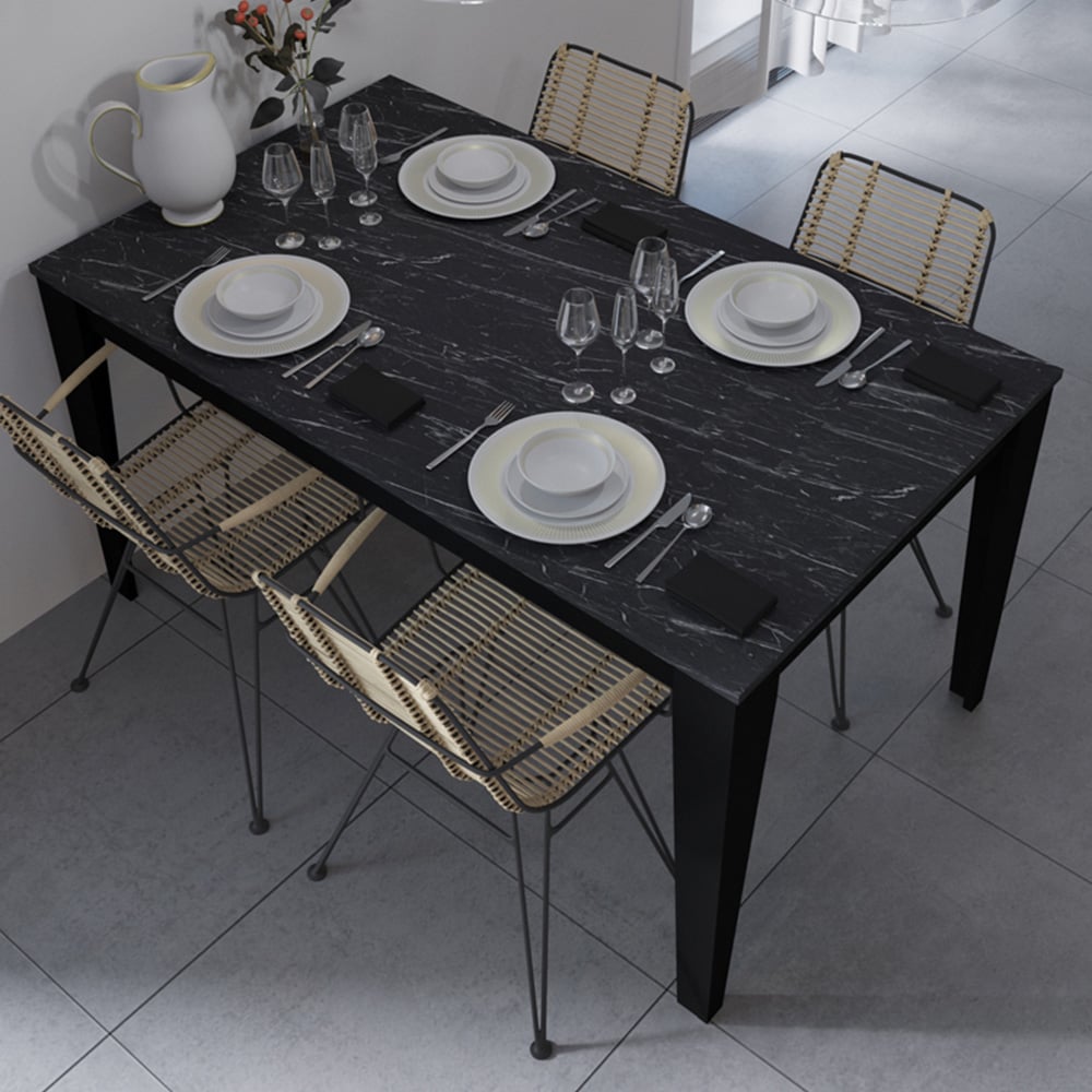 Decorotika Bud 4 Seater Black Marble Effect Dining Set Image 5