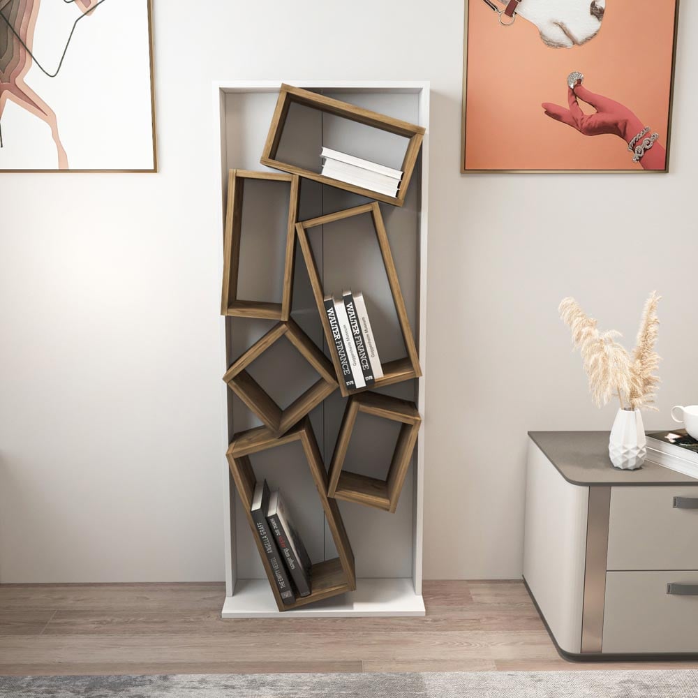 Decorotika Carmen 6 Shelf White and Walnut Bookcase Image 4