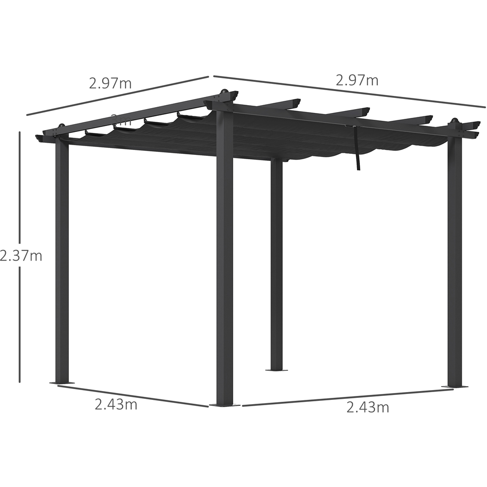 Outsunny 3 x 3m Dark Grey Retractable Sun Shade Pergola Roof Image 7