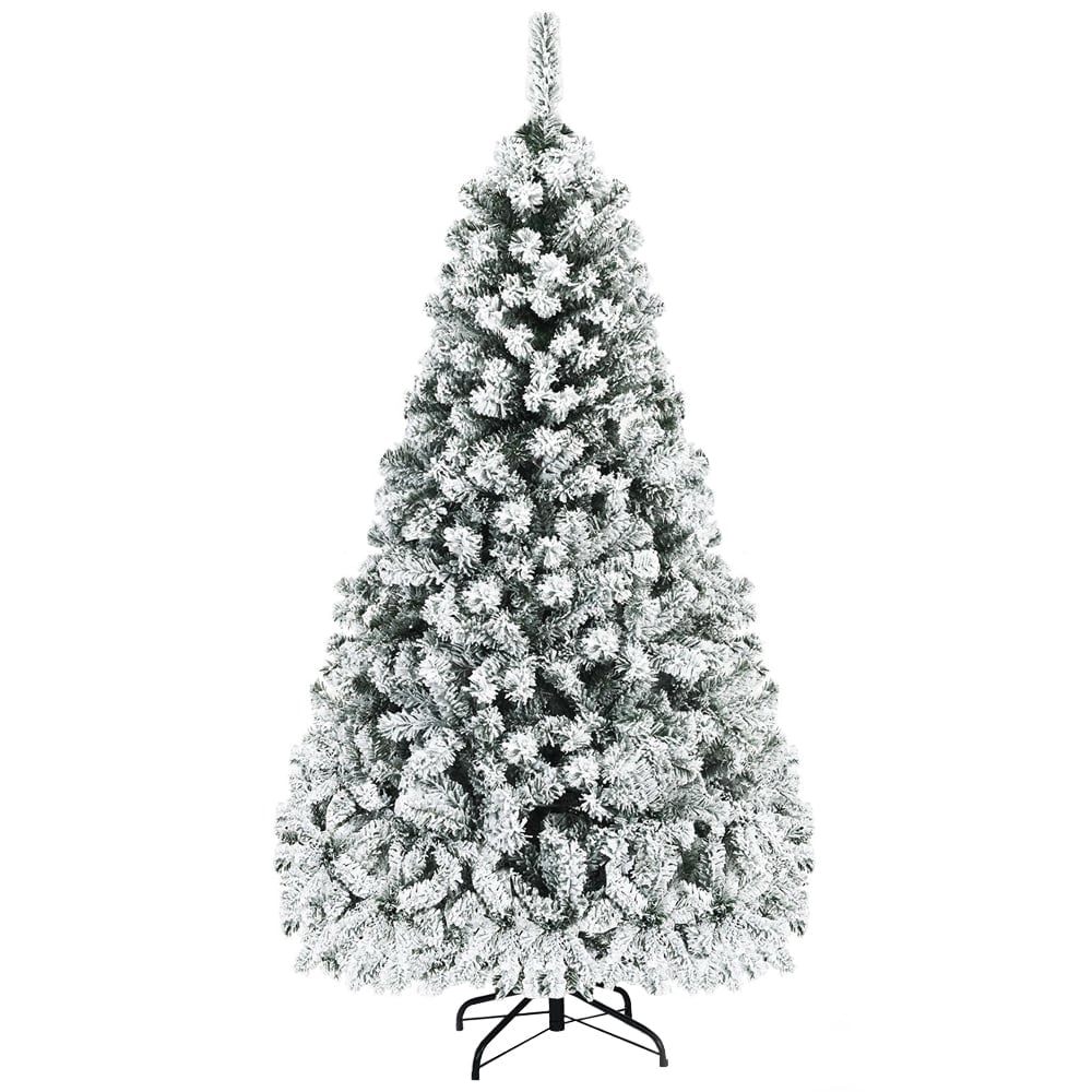 Costway Pre Lit Warm White LED Flocked Snow Artificial Christmas Tree 6ft Image 3