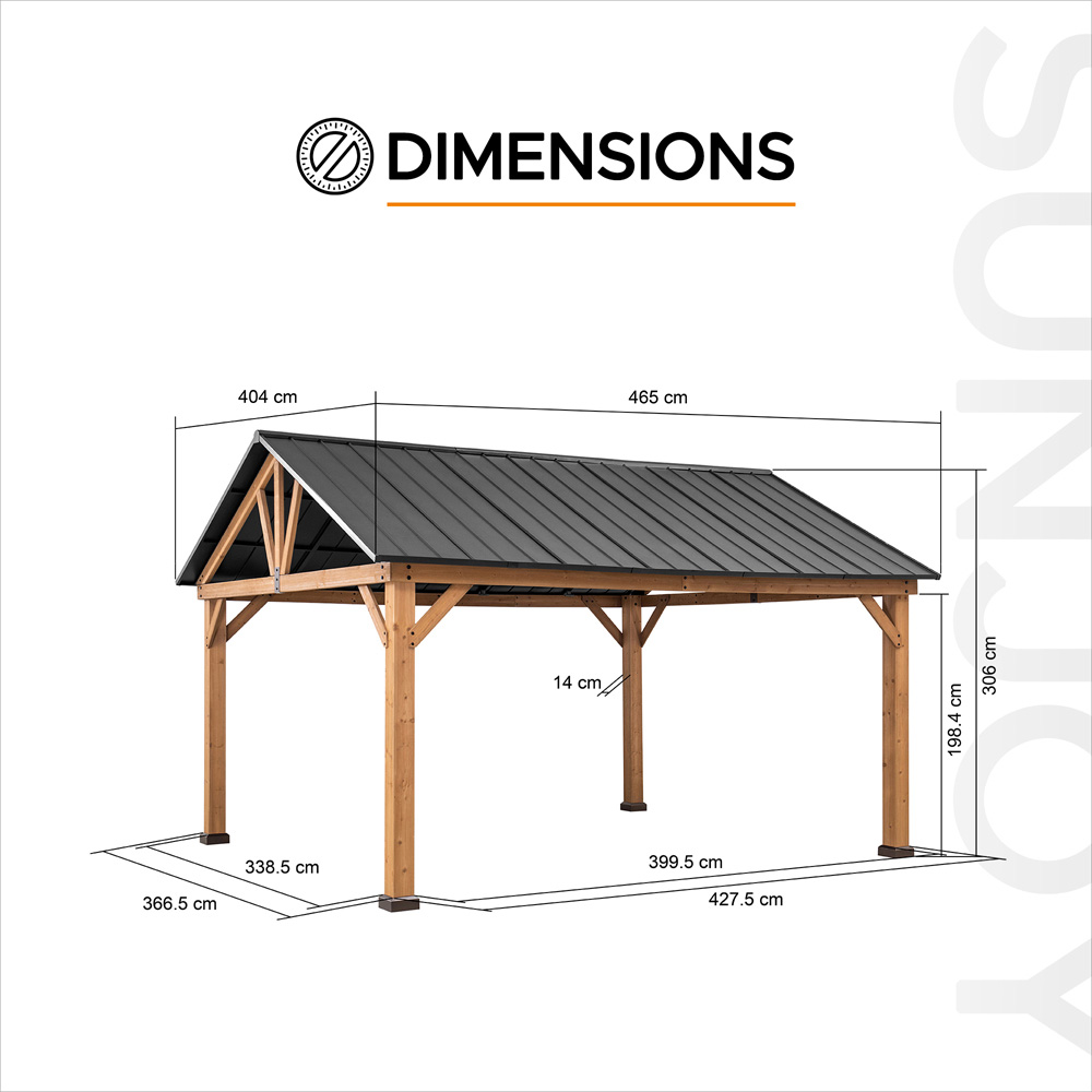 Sunjoy Rebra 4.04 x 4.65m Anthracite Cedar Wood Gazebo Image 7