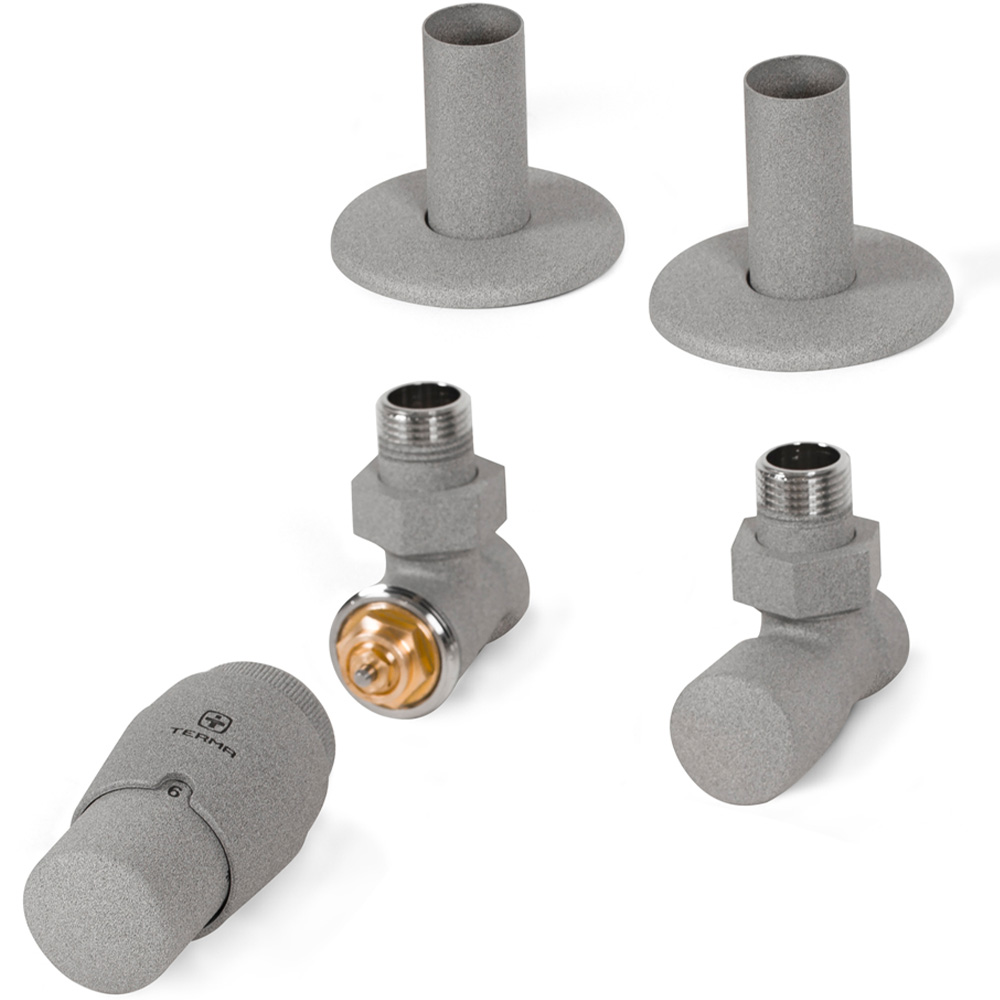 Terma Vario Salt n Pepper Royal Angled Thermostatic Radiator Valve Set with Pipe Masking Set Image 2