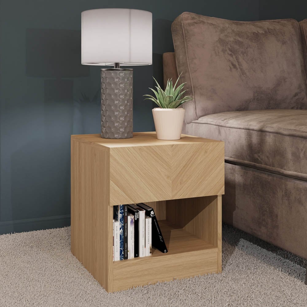GFW Catania Single Drawer Euro Oak Lamp Table Image 7