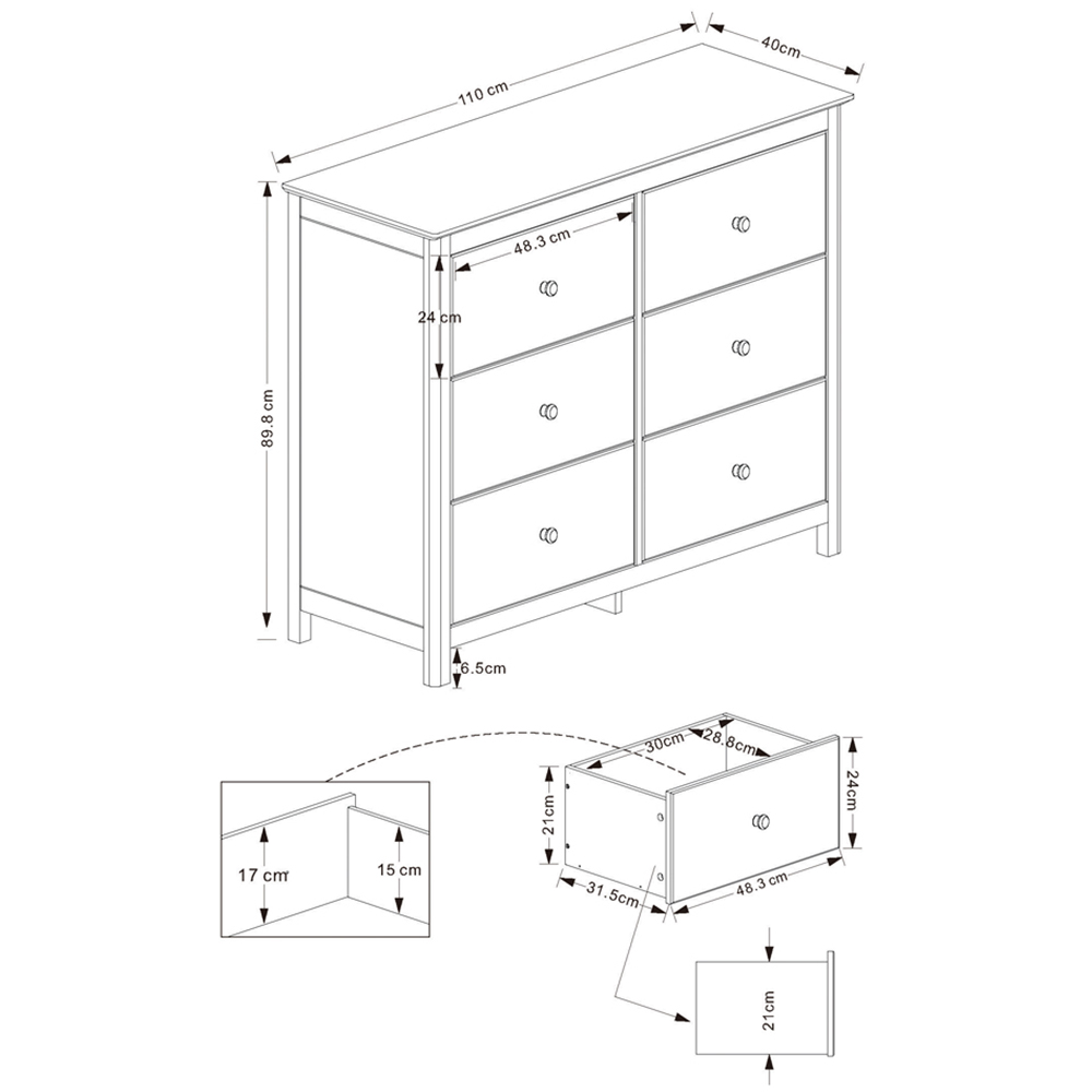 Core Products Nairn 6 Drawer White Wide Chest of Drawers Image 6